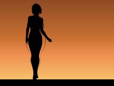 Kavramsal şişman şişman şişman kadın zayıfa karşı kilo verdikten sonra sağlıklı vücuda uyuyor ya da gün batımında kasları zayıf genç bir kadınla diyet yapıyor. Fitness, beslenme veya şişmanlık obezite, sağlık şekli 3D illüstrasyon