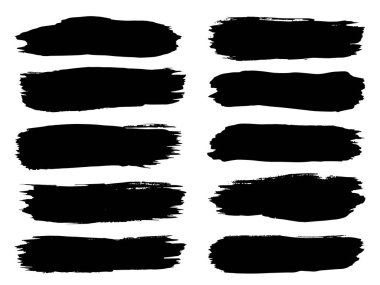 Artistik kirli siyah el koleksiyonu beyaz arka planda izole edilmiş yaratıcı fırça darbesi setini oluşturdu. Tasarım eğitimi veya grafik sanat dekorasyonu için bir grup soyut grunge çiziminin 3d çizimi