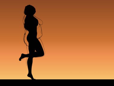 Vektör kavramsal şişman, şişman, şişman kadın, kilo verdikten sonra zayıf vücuda uyuyor ya da gün batımında kasları zayıf genç bir kadınla besleniyor. Fitness, beslenme veya şişmanlık obezite, sağlık şekli