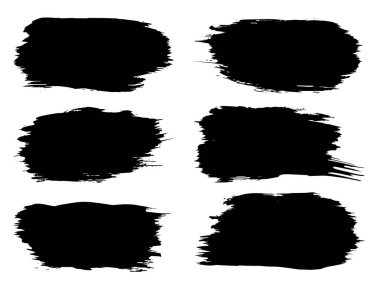 Vektör koleksiyonu ya da sanatsal siyah boya seti, mürekkep ya da akrilik el, grunge ya da grungy art olarak beyaza izole edilmiş yaratıcı fırça darbeleri, eğitim soyut unsurlar çerçeve tasarımı