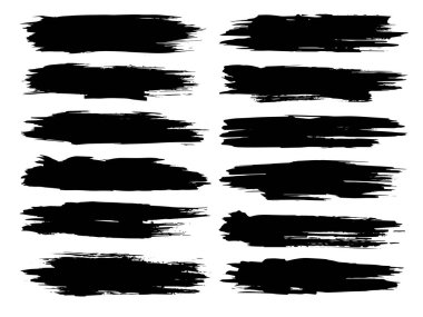 Artistik kirli siyah el koleksiyonu beyaz arka planda izole edilmiş yaratıcı fırça darbesi setini oluşturdu. Tasarım eğitimi veya grafik sanat dekorasyonu için bir grup soyut grunge çiziminin 3d çizimi