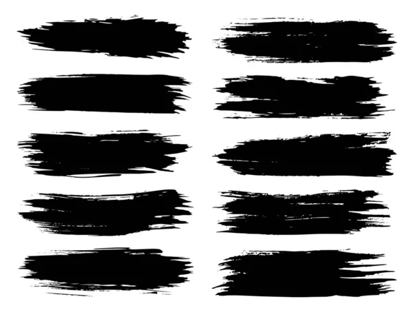 Kolekcja Grungy Artystycznych Czarny Farba Ręcznie Wykonane Kreatywne Pociągnięcia Pędzla — Zdjęcie stockowe