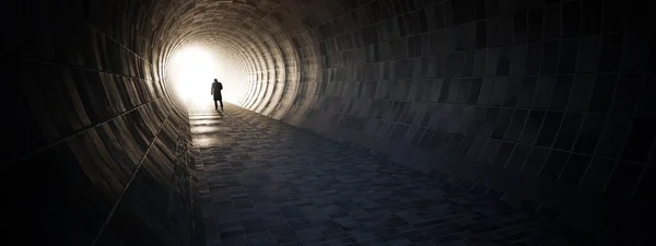 Koncepce Nebo Koncepční Tmavý Tunel Jasným Světlem Konci Nebo Odchod — Stock fotografie