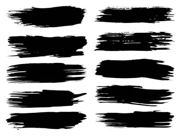 Collection Artistic Grungy Black Paint Hand Made Creative Brush Stroke — Stock Photo, Image