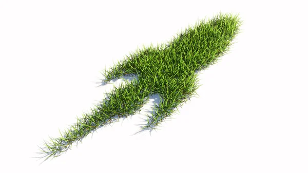 コンセプトまたは概念的な緑の夏の芝生の草のシンボルは ロケットのサイン 白い背景を隔離した ファンタジー 宇宙旅行 技術と進歩のための3Dイラストメタファー — ストック写真