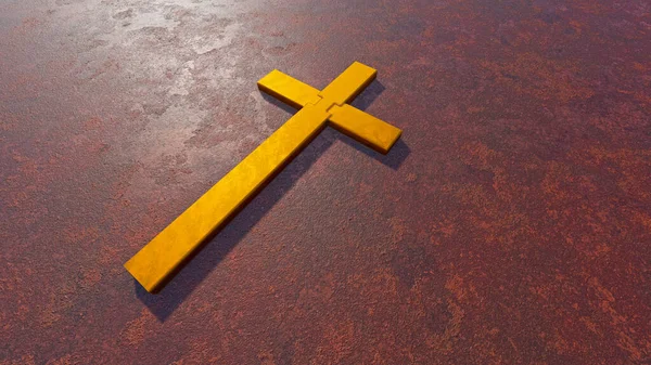 Konzept Oder Konzeptionelles Goldenes Kreuz Auf Einem Korrodierten Metall Oder — Stockfoto