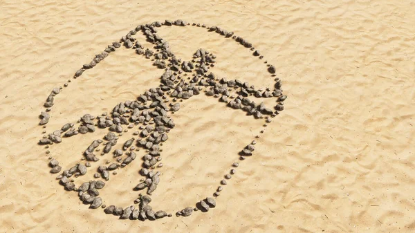 Concept Conceptual Stones Beach Sand Handmade Symbol Shape Golden Sandy — Fotografia de Stock