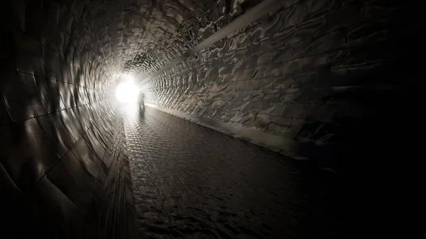 Concepto Túnel Oscuro Conceptual Con Una Luz Brillante Final Salida — Foto de Stock