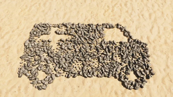 Konzeptionelle Steine Strand Sand Handgefertigte Symbolform Goldener Sandhintergrund Krankenwagen Schild — Stockfoto