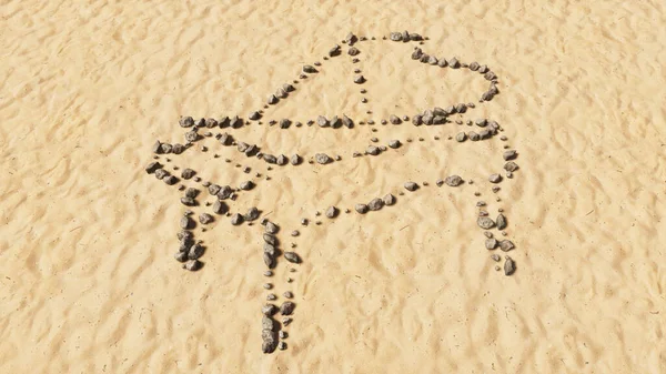 Concept Conceptual Stones Beach Sand Handmade Symbol Shape Golden Sandy — Φωτογραφία Αρχείου