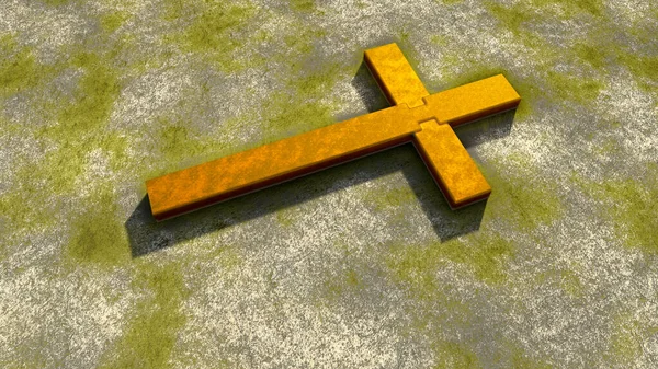 Концепція Або Концептуальний Золотий Хрест Вінтажному Камені Притча Метафора Бога — стокове фото