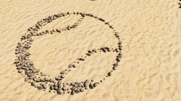 Konzeptionelle Steine Strand Sand Handgefertigte Symbolform Goldener Sandhintergrund Ballzeichen Eine — Stockfoto