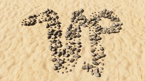 Kumsaldaki Kavramsal Taşlar Yapımı Semboller Altın Kumlu Arka Plan Oğlak — Stok fotoğraf