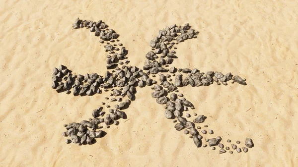 Konzeptionelle Steine Strand Sand Handgefertigte Symbolform Goldener Sandhintergrund Fische Tierkreiszeichen — Stockfoto