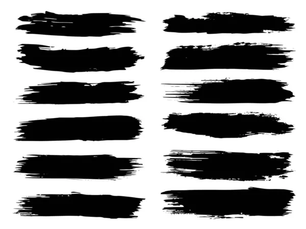 Collection Artistic Grungy Black Paint Hand Made Creative Brush Stroke — Stock Photo, Image