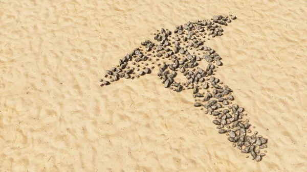 海滩上的概念性石头手工制作的符号形状 金色的沙子背景 尸体的医学符号 3D紧急 救护车 医院药房 医药的隐喻 — 图库照片