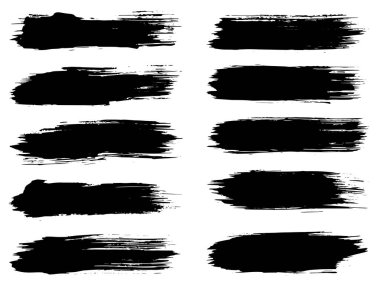 Artistik kirli siyah el koleksiyonu beyaz arka planda izole edilmiş yaratıcı fırça darbesi setini oluşturdu. Tasarım eğitimi veya grafik sanat dekorasyonu için bir grup soyut grunge çiziminin 3d çizimi