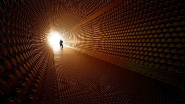 Conceito Túnel Escuro Conceitual Com Uma Luz Brilhante Final Saída — Fotografia de Stock