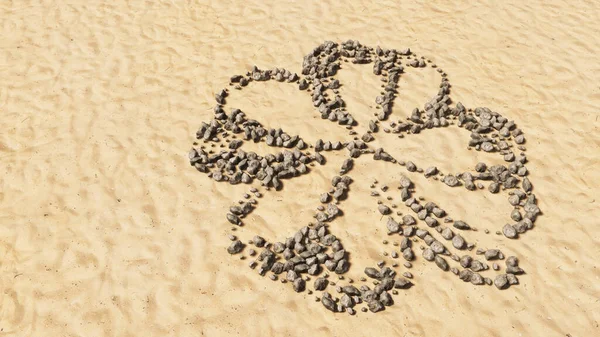 Begreppsmässiga Stenar Stranden Sand Handgjorda Symbol Form Gyllene Sandig Bakgrund — Stockfoto