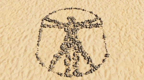 Kumsalda Yapımı Sembol Şeklinde Kavramsal Taşlar Altın Kumlu Arka Plan — Stok fotoğraf