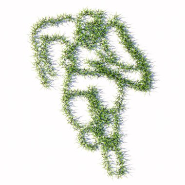 Kavramsal yeşil çimen sembolü beyaz arka plan, renkli koşucunun işareti. Sporcu, sprinter, maraton, yarışma, egzersiz ve sağlık için 3D illüstrasyon metaforu