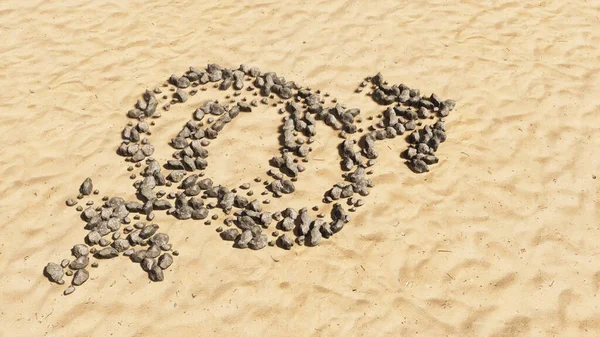 Koncepcja Kamieni Koncepcyjnych Piasku Plaży Ręcznie Wykonany Kształt Symbolu Złote — Zdjęcie stockowe