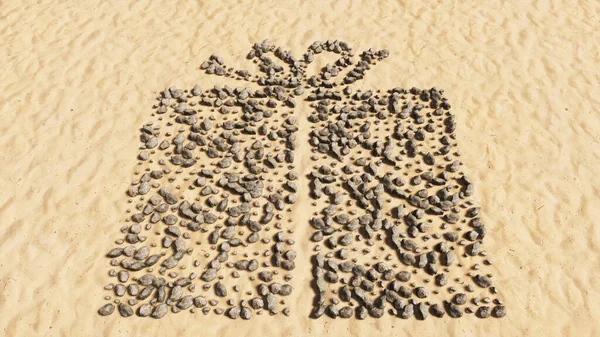 Έννοια Εννοιολογικές Πέτρες Στην Άμμο Παραλία Χειροποίητο Σχήμα Συμβόλου Χρυσή — Φωτογραφία Αρχείου