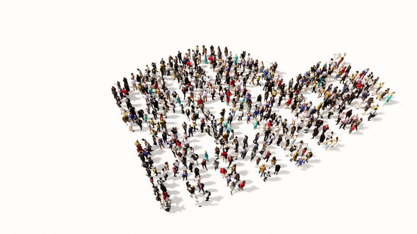 Концепция концептуального большого сообщества людей, формирующих икону коллозея. 3d иллюстративная метафора для путешествий, истории и культуры, туризма и отдыха 