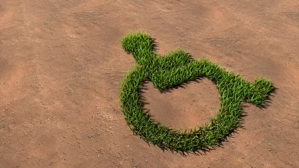 Concept conceptual green summer lawn grass symbol shape on brown soil or earth background, wheel chair sign. 3d illustration metaphor for rehabilitation, assistance, accessibility, mobility and safety