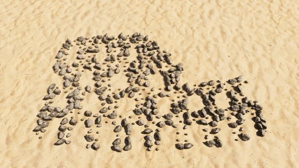 Concept Conceptual Stones Beach Sand Handmade Symbol Shape Golden Sandy — Fotografia de Stock