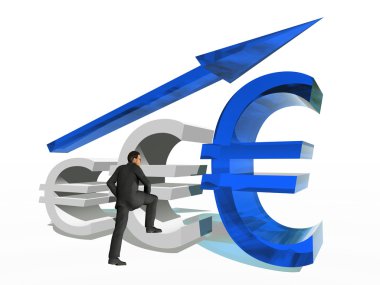 Euro simgesi üzerinde duran işadamı