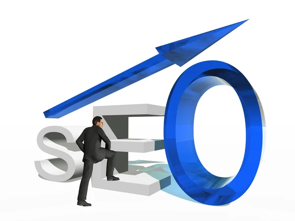 Businessman standing over a seo symbol — Stock Photo, Image