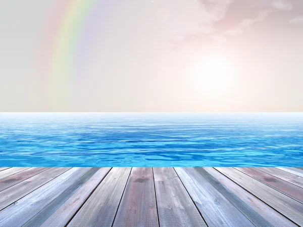 Egzotik berrak Denizi kıyısında ahşap güverte — Stok fotoğraf
