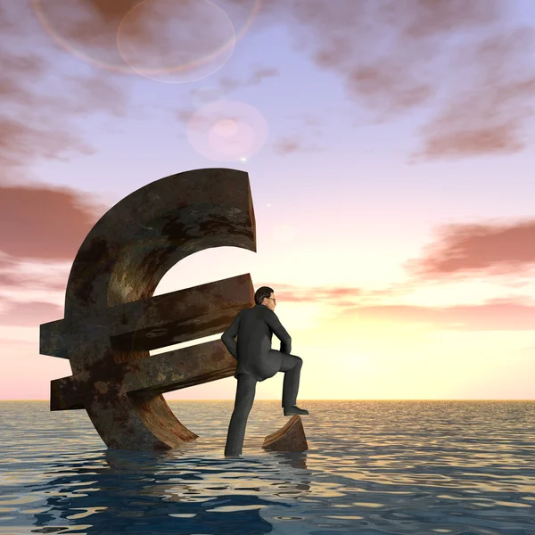 Euro symbol and businessman sinking — Stock Photo, Image