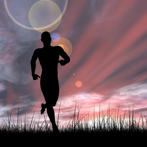 Young man black silhouette running — Stock Photo, Image