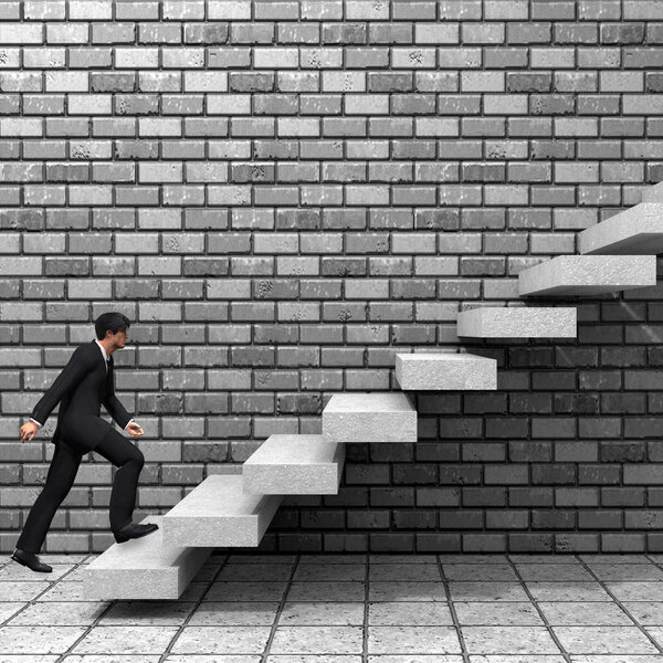 Businessman climbing on  steps