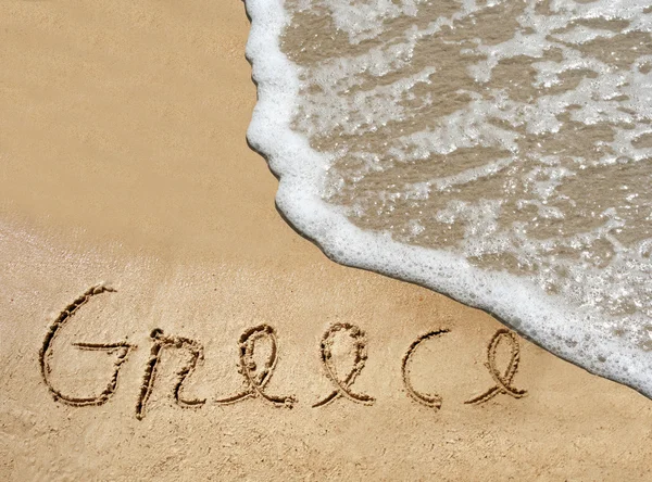 Ελλάδα κείμενο στην άμμο — Φωτογραφία Αρχείου