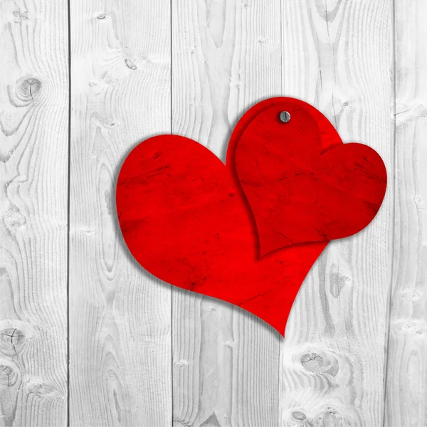 Twee rode oud papier vintage harten — Stockfoto