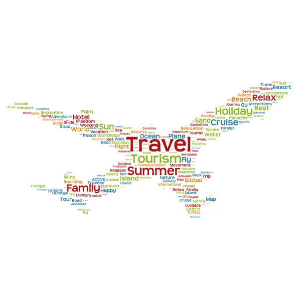 Tourism plane word cloud — Stock Vector