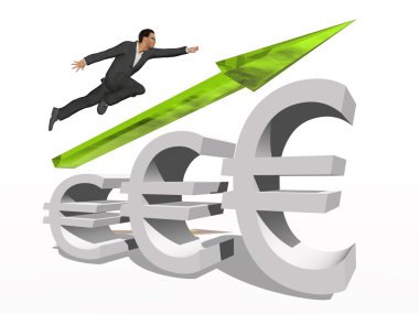 Euro simgesi üzerinde atlama işadamı