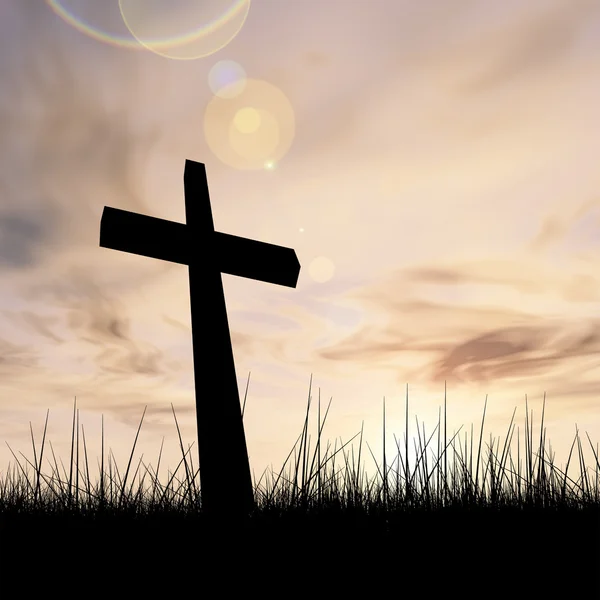 Religion symbol silhouette in grass — Stock Photo, Image