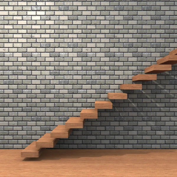 レンガの壁の近くの木製階段 — ストック写真
