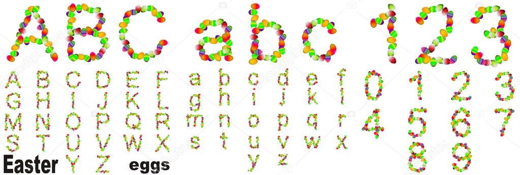 font made of colorful Easter eggs