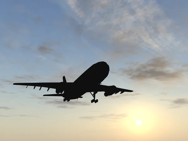 Aircraft silhouette flying — Stock Photo, Image