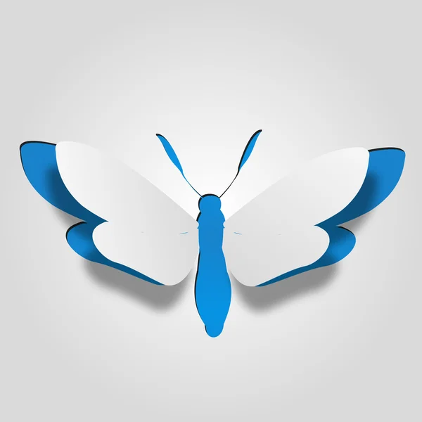 Белая бумага с голубой бабочкой — стоковое фото