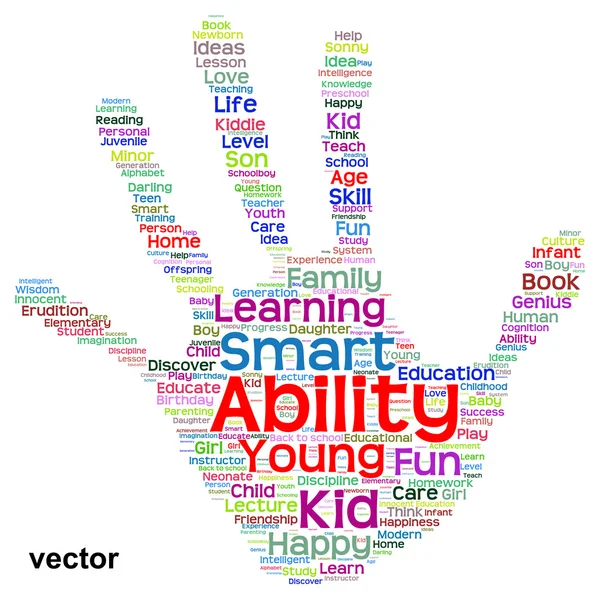 Onderwijs hand afdrukken word cloud — Stockvector