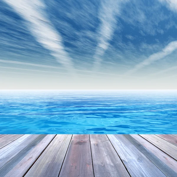 Wooden deck on coast — Stock Photo, Image