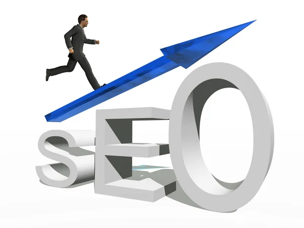 Businessman jumping  over a seo symbol — Stock Photo, Image