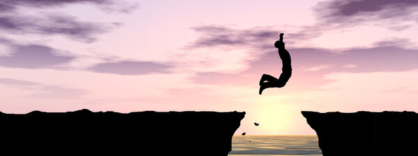 businessman silhouette jump