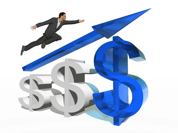 Businessman jumping over  dollar symbol — Stock Photo, Image
